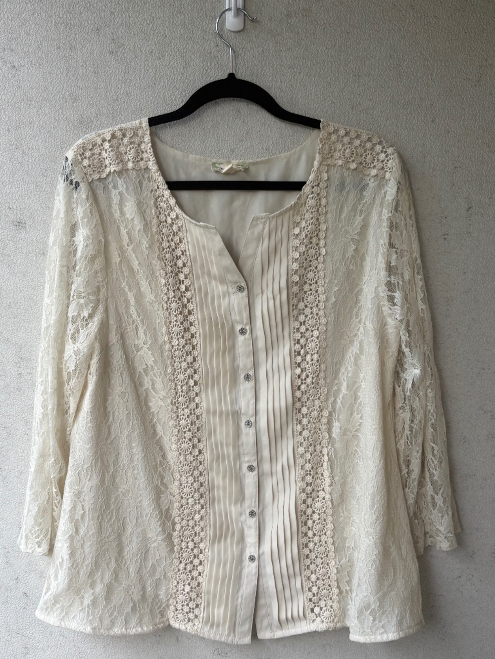 Mixture XL Ivory Lace Blouse Crochet Trim Boho Romantic Bell Sleeve Top
